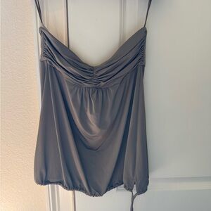 Trina Turk Taupe Draped Strapless Top